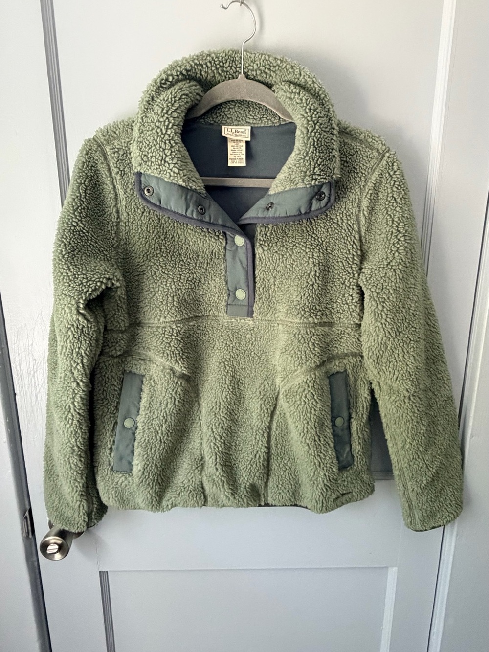 L.L. Bean Women’s Green Sherpa Snap Pullover Jacket, XS Reg